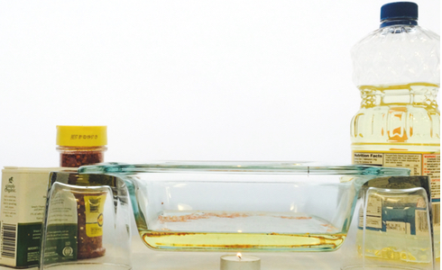 convection in glass dish with vegetable oil