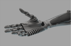 single robot arm with hand extended on with gray overlay