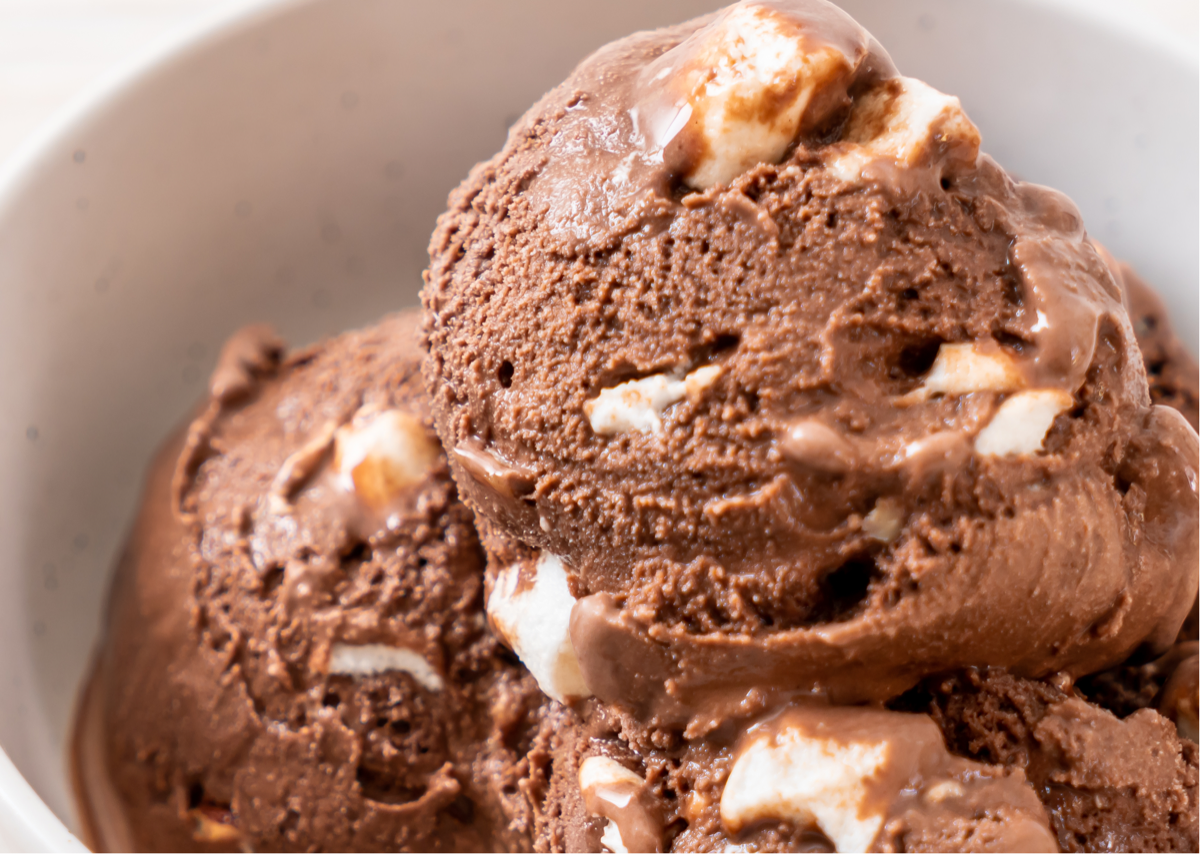 rocky road ice cream with chocolate covered almonds