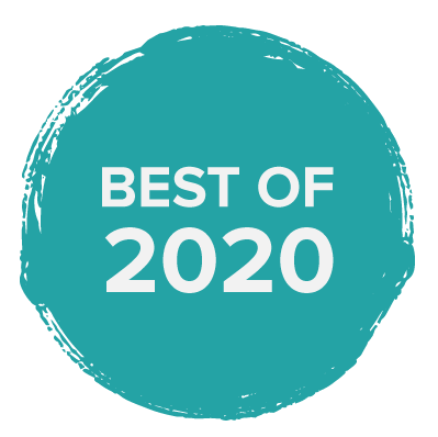 a blue paint circle badge with words in white that say "best of 2020"