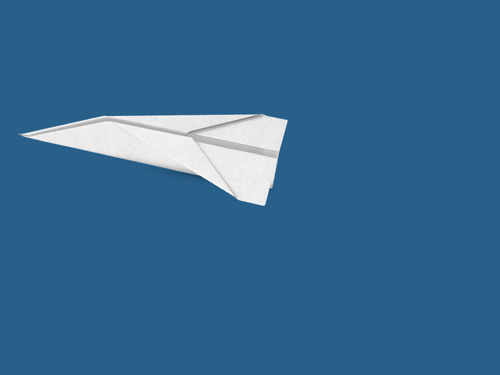 et stykke papir foldes sig ind i et papirfly og flyver derefter væk