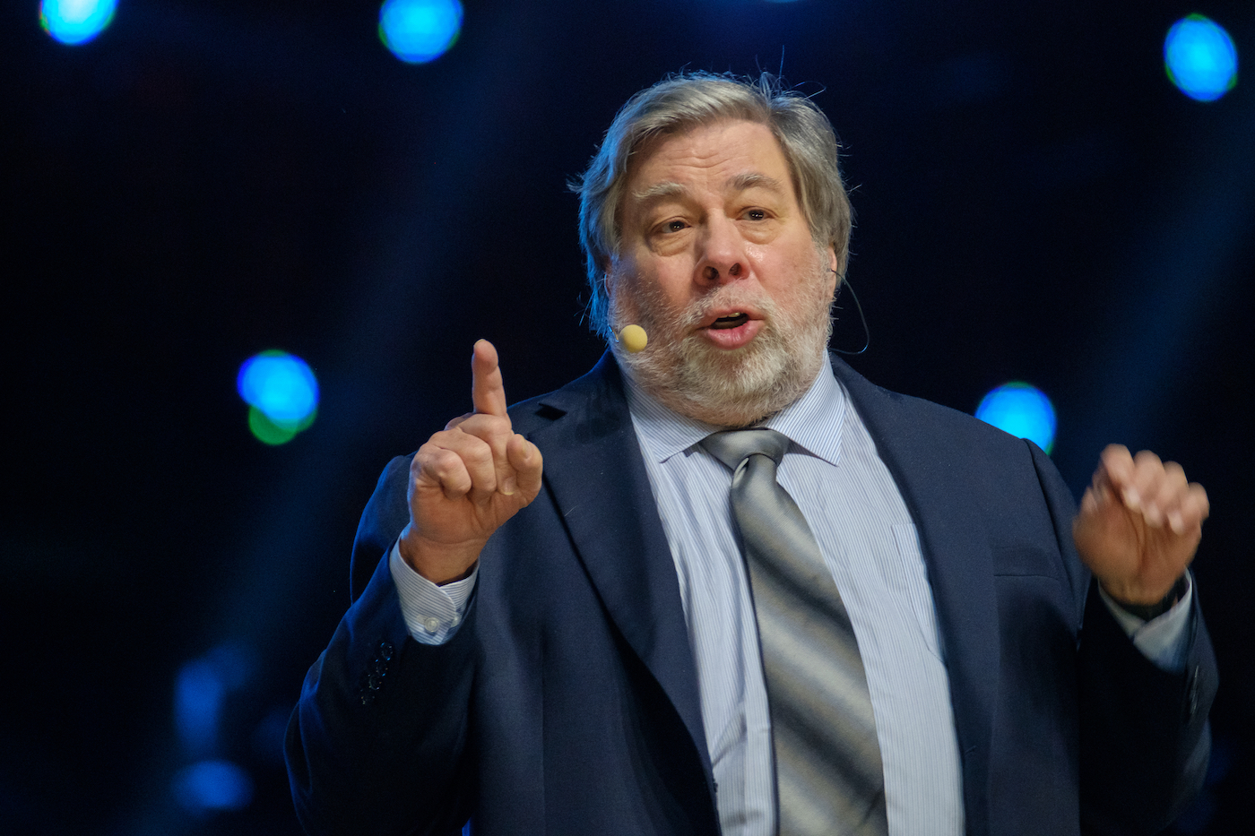 Moscow - Russia, April 23, 2018: Apple corporation co-founder Stephen Wozniak performs at business conference