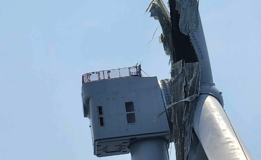 a wind turbine with damage to its blades