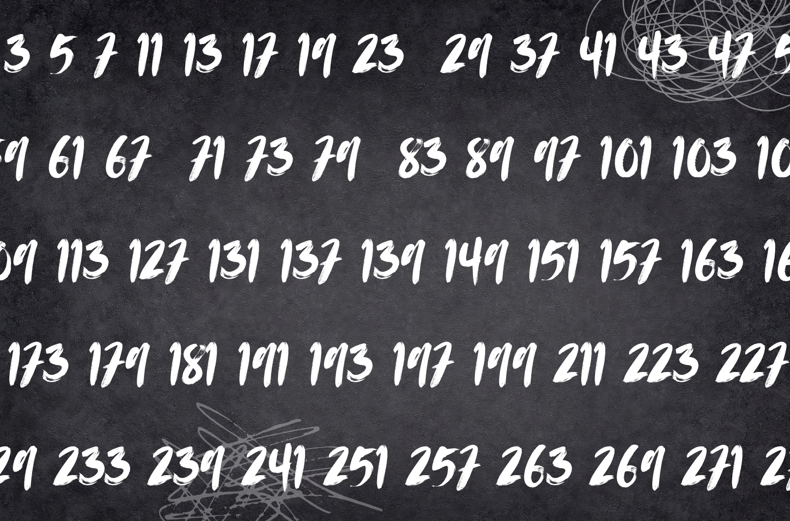 A bunch of prime numbers on a chalkboard