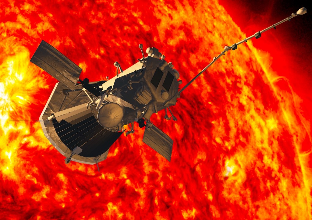 The Parker Solar Probe observes the sun in 3D illustration and rendering