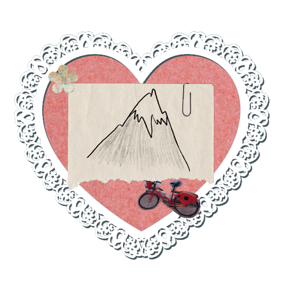 A valentine with an illustration of a mountain inside