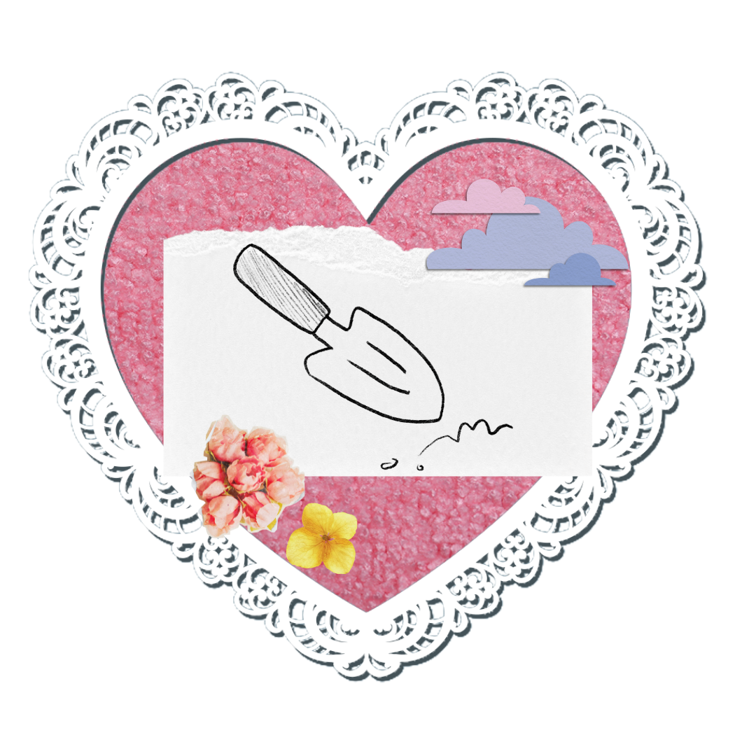 A shovel illustration inside of a valentine card